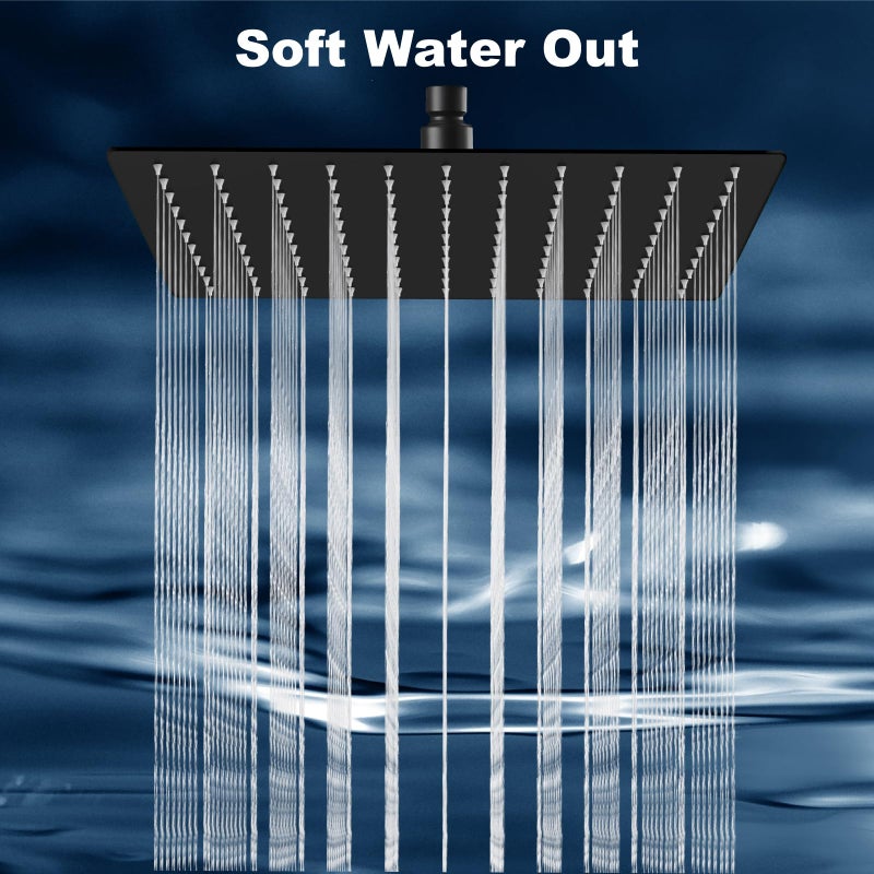 Midanya Rain Shower Head, Stainless Steel Large Rainfall Shower Head High Pressure, Bathroom Waterfall Square Showerhead, Ceiling or Wall Mount, Matte Black 10 Inch - Image 2